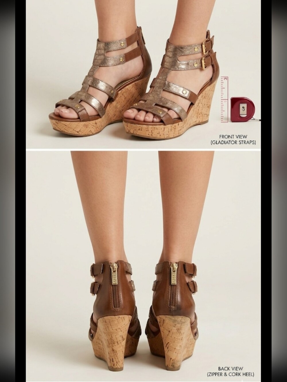 Guess Bronze and Tan Wedge Sandals - Picture 2 of 12